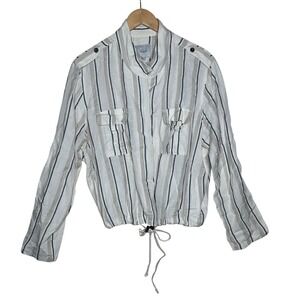 Rails Rowen Coco Linen Blend Striped Utility Jacket size Large Cream/White